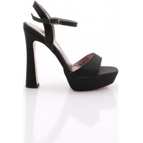 Resim Dgn 2011 Kadın Tek Şeritli Topuklu Abiye Ayakkabi Siyah Çizgili 