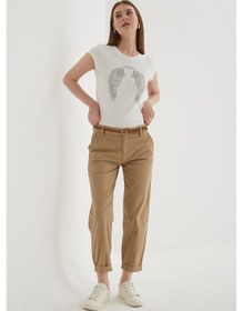 Resim Fashion Friends Zımba Detaylı Baskılı Kadın T-shirt 25y0560k1 Ekru 