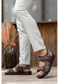 Resim D2026 Günlük Ortopedik Confort Erkek Sandalet Kahverengi 