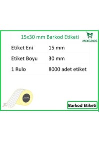 Resim 15x30 Mm Termal 5'li Ürün Barkod Etiketi 1 Rulo: 8000 Adet Etiket 
