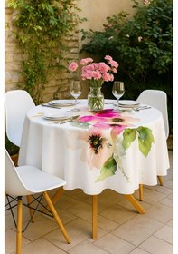 Resim Yuvarlak Pastel Çiçek Desenli Duck Kumaş Masa Örtüsü 150x150 Cm Çok Renkli 
