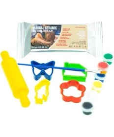 Resim Doğal Seramik Kil Seti,kırmızı/terracotta 250 gr Hava Ile Kuruyan Kil Hamur,kalıplar,merdane,fırça,6 Renk Akrilik,şekillendir,kalıpla,kurut,. Montessori Sınıfları Için Ideal Toksik Değil 