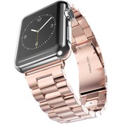 Resim Apple Watch 44mm Uyumlu Kordon Paslanmaz Metal Baklalı Tasarım KRD-04 Kayış Rose Gold 