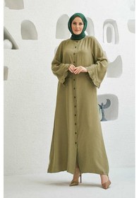 Resim Neways 6587-denim Düğmeli Kolları Fırfırlı Ferace Haki Haki 