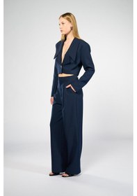 Resim Kadın Lacivert Geniş Yaka Crop Blazer Lacivert 