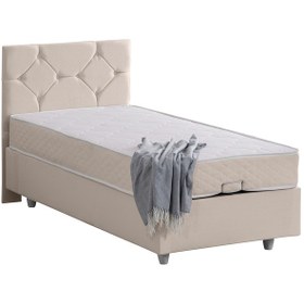 Resim Glamis Tek Kişilik Baza Başlık Letto Yatak Seti - Krem 90 x 200 