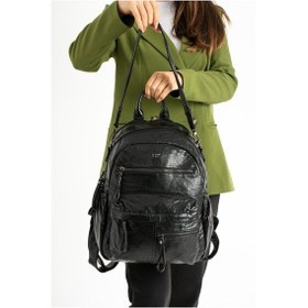 Resim Y.s.deri Kadın Sırt Çantası Fonksiyonel Kullanım Omuz Çapraz Askılı Bayan Sırt Çantası 35 25 Cm 001 