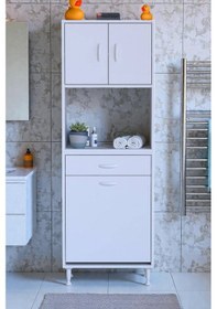 Resim Eliusta Seris Sepetli Ve Çekmeceli Banyo Dolabı G:60 Cm Çok Amaçlı Beyaz Düzenleyici 60x173x32,5 Cm Dolap Beyaz 