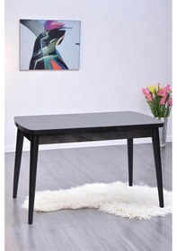 Resim Nehir Alfa Banklı Lak Panel Açılır Mutfak Masa Takımı 75x130cm Siyah 