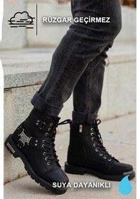 Resim Ekonomik Suni Derili Motorcu Botu Rüzgar Ve Su Geçirmez Koruma Siyah19 