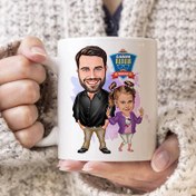 Resim Şık Baba ve Kızı Karikatürlü Kupa Bardak 