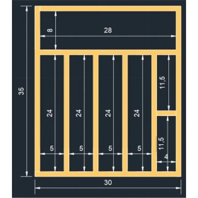 Resim Ayfiwood 30X35 cm Çok Bölmeli Ahşap Kaşıklık ve Kepçelik Seti - Çekmece Düzenleyici- Ahşap Organizer 