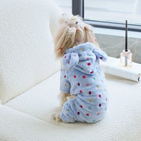 Resim Renkli Puantiyeli Kalın Mercan Polar Kapüşonlu Tulum, Kediler ve Köpekler için Sıcak Sonbahar/Kış Giyimi, Sadece Elde Yıkama 