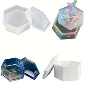 Resim Altıgen Reçine Saklama Kutusu Silikon Kalıp - DIY Takı Yapım Seti, DTOHO UV Epoksi Döküm Aracı, Saklama Kutusu, Mücevher Kutusu 