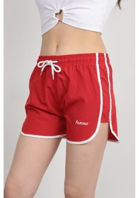 Resim Kadın Deniz Şortu İp Bağlama Hafif Lastikli Bel Kısa Kesim Kırmızı - 5402 Kırmızı 