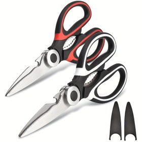 Resim 2 adet, Mutfak Makası Ağır Hizmet Tipi Paslanmaz Çelik Makas Çok Amaçlı Keskin Makas, Et, Otlar, Yiyecek, Balık Kesme, Keskin Bıçaklar ve Rahat Tutuş 