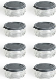 Resim 8'li Premium Kahvaltılık Seti 410 Cc Gri Plastik Kapaklı, Cam Saklama Kabı, Hava Geçirmez Gri 