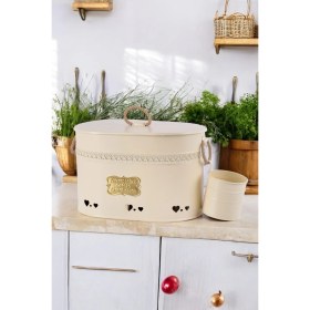 Resim Feyza Design Oval Metal Patates ve Soğan Kovası, 2 Bölmeli ve Sarımsaklı Mutfak Düzenleyici 