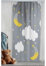 Resim Sevimli Ay Dede Bulut Yıldız Çift Kanatlı Çocuk Odası Fon Perde 