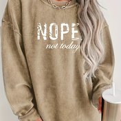 Resim Kadınlar İçin Casual Crew Boyun Uzun Kollu Üst ile "NOPE bugün değil" Baskı, %100 Polyester, Dokuma Kumaş, 210g/m², Tüm Mevsim Konforlu Uygunluk 