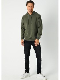 Resim Comeor Erkek Haki Basic Kapüşonlu Regular Fit Normal Kesim 2 İplik Kumaş Günlük Sweatshirt 