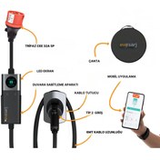 Resim evoşarj Evomobil Taşınabilir Elektrikli Otomobil Şarj Cihazı 22kw,32a,trifaz-monofaz, Wifi, Akıllı Mobil 