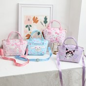 Resim Sanrio Casual Cute Vacation Lightweight Women'S Handbag, Cartoon Print, Zipper Closure, Polyester Lined, Adjustable Interchangeable Double Handles, with Detachable Shoulder Strap, Back to School, Daily Commute, Going Out, Valentine'S Day, Christmas Gift, 23*7*22 cm 