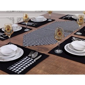 Resim Amerikan Servis Supla Ve Runner Seti 8 Kişilik Set Siyah Ekose De 