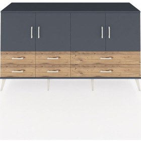 Resim Hyperion Konsol 6 Raflı 6 Çekmeceli 4 Kapaklı 176x44x99 Antrasit- Antrasit-antrasit/çam 