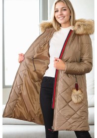Resim Z6646 Dewberryn Kürklü Ponponlu Bayan Kaban-vizon-1 Vizon-1 
