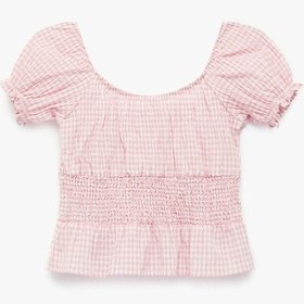 Resim Koton Fiyonklu Pötikare Desenli Pembe Kız Çocuk Bluz 6skg60103aw Pembe 
