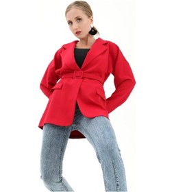 Resim Düşük Omuz Kemerli Atlas Kumaş Blazer Ceket - Kırmızı-kırmızı Kırmızı 