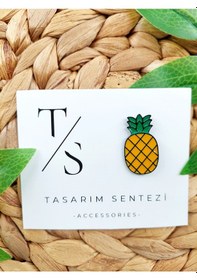 Resim Rozet Metal Broş Yaka Çanta Şapka Takı Aksesuar Ananas Meyve Çok Renkli 