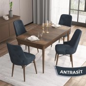 Resim Canisa Concept Iza Serisi, 80 X 132 cm Açılabilir Mdf Masa, Barok Ahşap Desen Mutfak Masa Takımı, 4 Sandalye 