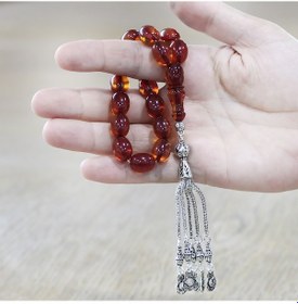 Resim Tesbihname Ateş Kehribar Efe Tesbih - 5 Li Kamçı Kararmaz Metal Püsküllü - Bal Rengi - Özel Kesim Sarı 