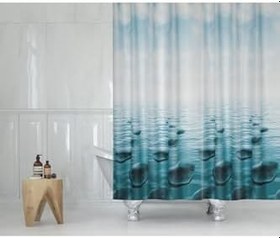 Resim Tropik Home Duş Perdesi Küf Tutmaz Polyester Kumaş Banyo Perdesi Tek Kanat Banyo Dekorasyon Perdesi 180x200 Cm Mavi 