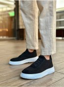 Resim Ba0911 Özel Örme Triko Deri Tozu Detaylı Siyah Günlük Spor Ayakkabı Siyah 