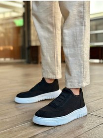 Resim Ba0911 Özel Örme Triko Deri Tozu Detaylı Siyah Günlük Spor Ayakkabı Siyah 