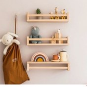 Resim Babyroomstore Montessori Kitaplık Çocuk Bebek Odası Rafı Ahşap Kitaplık Askılık 60CM 3lü Ters Düz Raf 
