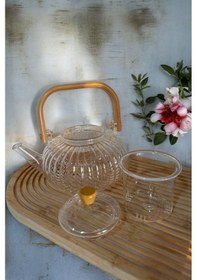 Resim Borosilikat Cam Bambu Saplı Cam Süzgeçli Papatya Demlik 1000 Ml Şeffaf 