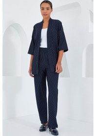 Resim Bigdart 6661 Kadın Çizgili Kimono İkili Takım - Lacivert 001 