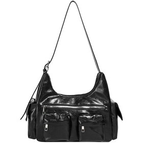 Resim Charhp&kejnt Motosiklet Tarzı Tek Omuzlu Çok Yönlü Çapraz Askılı Çok Cepli Çanta Trend Siyah 