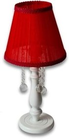 Resim TEKAY AYDINLATMA Beyaz Ahşap Ayaklı Kırmızı Başlıklı Yatak Odası Taşlı Abajur Ahşap Abajur KIRMIZI 