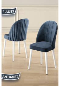 Resim Canisa Mara Serisi 4 Adet 1. Sınıf Babyface Kumaş Beyaz Metal Ayak Antrasit Mutfak Sandalyesi Sandalye Antrasit Ayak Beyaz 