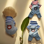 Resim Dört Mevsim Kumaş Pet Jumpsuit, Çizgili Gömlek ve Dayanıklı Köpek İş Giyimi - Rahat Uygunluk, Sevimli ve İyi Görünümlü, Evcil Hayvan Kılıfı ve Yavru Köpekler için Uygun 