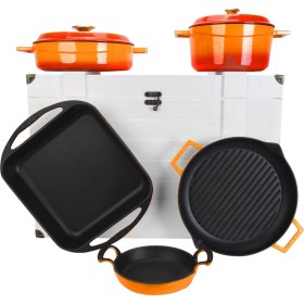 Resim Lava Döküm Beyaz Ahşap Sandık Hediyeli Turuncu Çeyiz Seti 