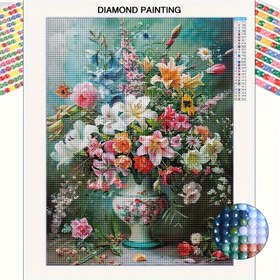 Resim Yetişkinler için Çiçekli Elmas Boyama Kiti, 5D Tam Elmas Yuvarlak Sanat Seti, DIY El Yapımı Duvar Dekorasyonu, Tuval Buket Projesi, 29.97X40.13 cm, Çerçevesiz Ev Duvar Sanatı Hediyesi, Yatak Odası ve Oturma Odası için Uygun. 