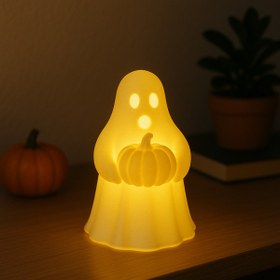 Resim Atsutech Balkabağı Tutan Sevimli Hayalet Masa Lambası - 3D Baskı Dekoratif Gece Lambası (Pilli Mum Hediyeli) 