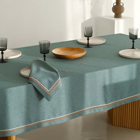 Resim 2 Sıra Piko Nakış Detaylı Keten Leke Tutmaz Peçete Cam Göbeği (2'li Set) - 45x45 cm 