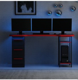 Resim Phoenix 3 Ç Metal Raf Ayaklı Oyuncu Masası Rgb Led Işıklı - Set 7 